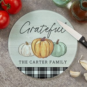 Fall Family Pumpkins Personalized Round Glass Cutting Board - 8