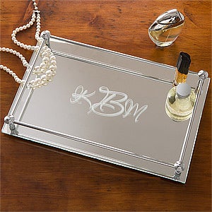 Monogram Mirrored Vanity Tray   Single Initial Design