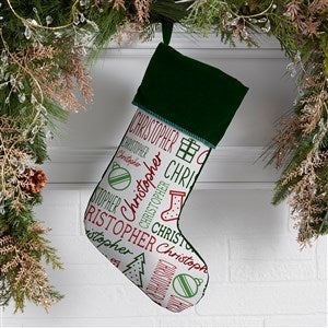 Holiday Repeating Name Personalized Christmas Stocking - Green