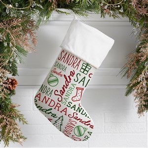 Holiday Repeating Name Personalized Christmas Stocking - Ivory