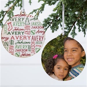 Holiday Repeating Name Personalized Ornament-3.75 Wood - 2 Sided