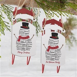 Snowman Repeating Name Personalized Vintage Sled Ornament