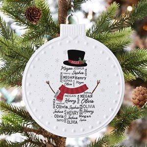 Snowman Repeating Name Personalized White Enamel Ornament