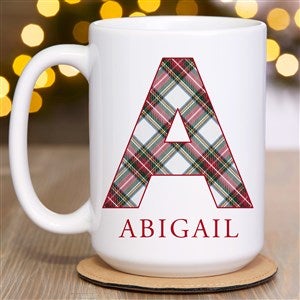 Classic Holiday Plaid Personalized Christmas Coffee Mug - Large