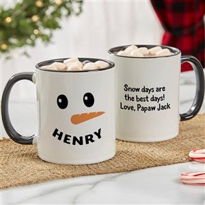 Smiling Snowman Personalized Christmas Coffee Mugs - Black