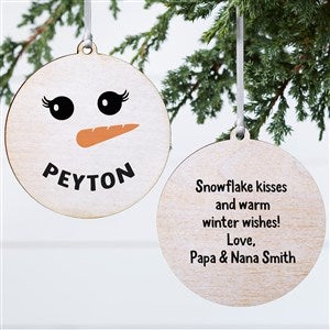 Smiling Snowman Personalized Wood Christmas Ornament - 2-Sided