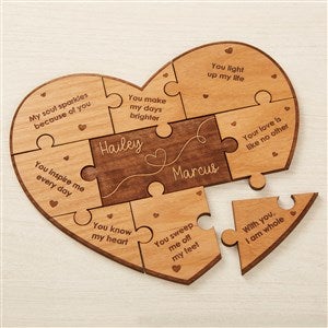 Reasons I Love You Personalized Wood Heart Puzzle - Natural