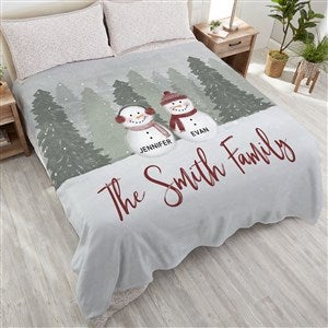 Watercolor Snowman Personalized Holiday Blanket - Plush Fleece - Queen