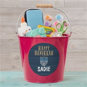 Hanukkah Personalized Large Treat Bucket- Pink