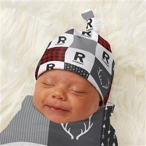 Buffalo Plaid Personalized Baby Top Knot Hat