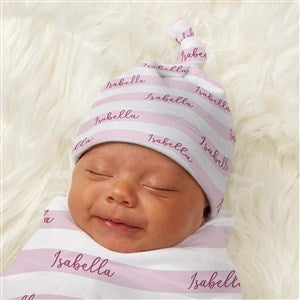 Delicate Stripes Personalized Baby Girl Top Knot Hat