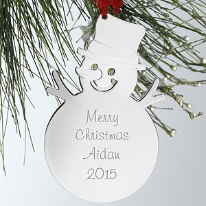 Engraved Silver Personalized Snowman Christmas Ornament