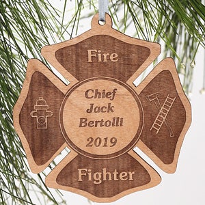 Fire Fighter Engraved Natural Wood Ornament