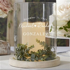 Simply Us Personalized Wedding Hurricane With Whitewashed Wood Base