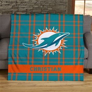 NFL Plaid Pattern Miami Dolphins Personalized 50x60 Plush Fleece Blanket