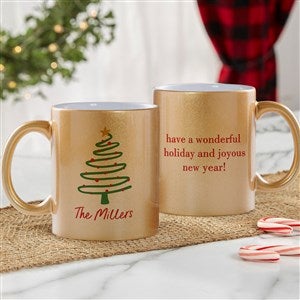 Abstract Christmas Tree Personalized 11 Oz. Gold Glitter Coffee Mug