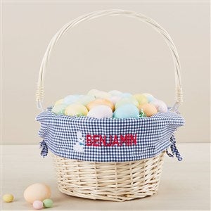 Bunny Name Embroidered Willow Easter Basket - Navy Check