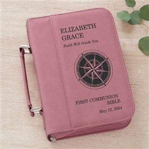 First Communion Compass Personalized Bible Cover-Pink