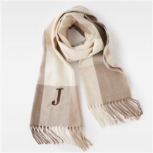 FRINGED SCARF IN MONOGRAM CASHMERE - BLACK / TOFFEE