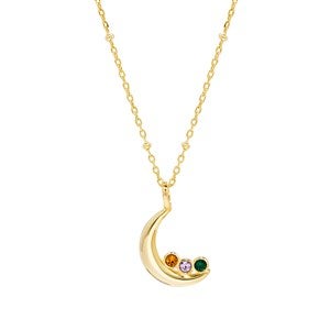 Custom Birthstone Gold Crescent Moon Pendant - 3 Birthstones