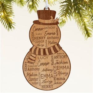 Snowman Repeating Name Personalized Wood Ornament - Natural