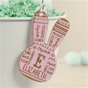 Easter Bunny Repeating Name Personalized Wood Easter Basket Tags - Pink