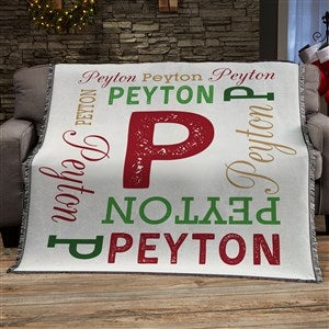 Christmas Repeating Name Personalized Woven Throw Blanket - 56x60