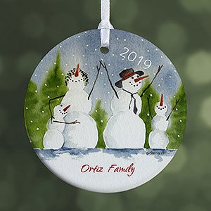 Snowman Family Personalized Porcelain Christmas Ornaments - 1-Sided