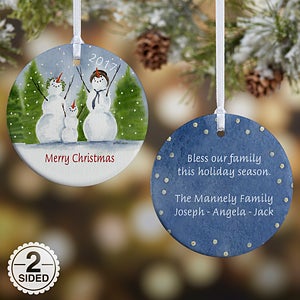 2-Sided Snow Family Personalized Ornament