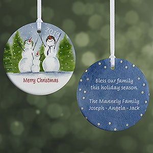 Snowman Family Personalized Porcelain Christmas Ornaments - 2-Sided