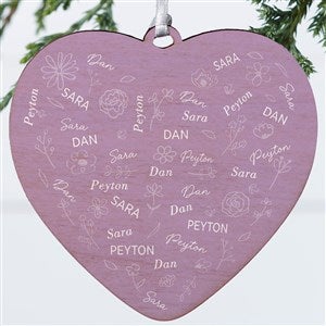 Blooming Heart Personalized Heart Ornament- 4 Wood - 1 Sided