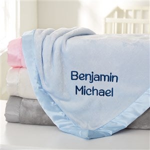 Only You Embroidered Blue Satin Trim Baby Blanket