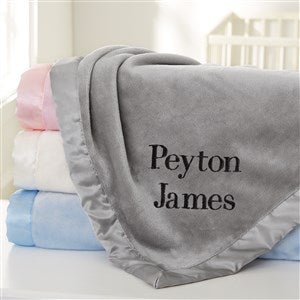 Only You Embroidered Grey Satin Trim Baby Blanket