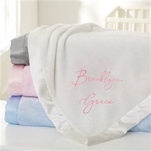 Only You Embroidered Ivory Satin Trim Baby Blanket