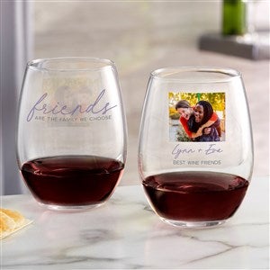 Friends Are The Family We Choose Photo Personalized Stemless Wine Glass