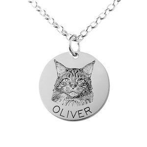 Personalized Antiqued Pet Portrait Necklace - Silver