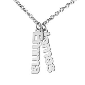 Personalized Vertical Name Silver Charm Necklace - Two Names