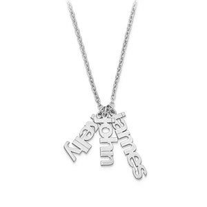 Personalized Vertical Name Silver Charm Necklace - Three Names