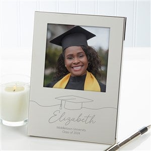 Personalized Silver Graduation Picture Frame - Scripty Grad Hat