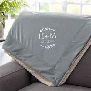 Wedding Initials Embroidered Sherpa Blanket - Grey - 50x60