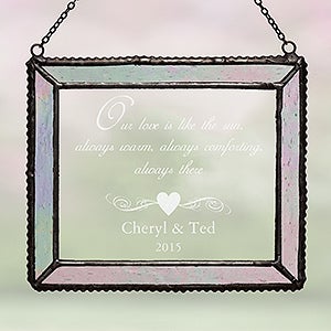 Engraved Iridescent Glass Suncatcher   Romantic Couples Design