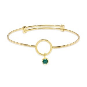 Custom Birthstone Charm Bangle Bracelet - 1 Stone