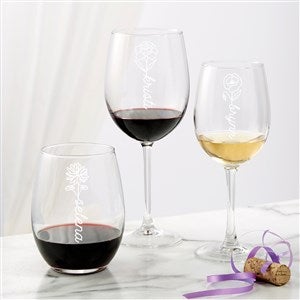 Birth Flower Name Engraved Wine Glass Collection - 48068