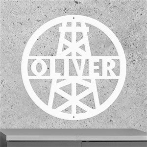 Personalized Oil Derrick Steel Sign- White