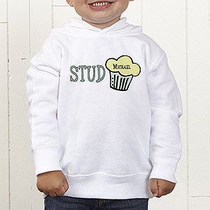 Personalized Baby Boy Toddler Hooded Sweatshirt - Stud Muffin - Toddler 2T - White