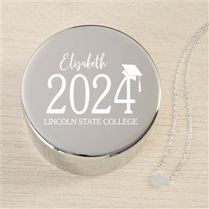 Classic Graduation Personalized Round Jewelry Box With Silver Heart Necklace