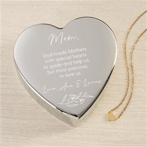 Floral Message To Mom Personalized Heart Jewelry Box With Gold Heart Necklace