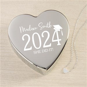 Classic Graduation Personalized Heart Jewelry Box With Silver Heart Necklace