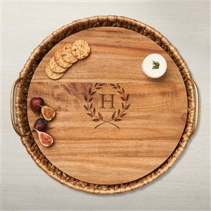 Water Hyacinth Round Tray With Personalized Acacia Board - 48588D