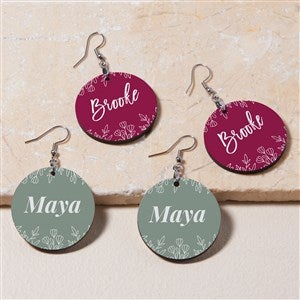 Floral Name Personalized Round Dangle Earrings - 48652